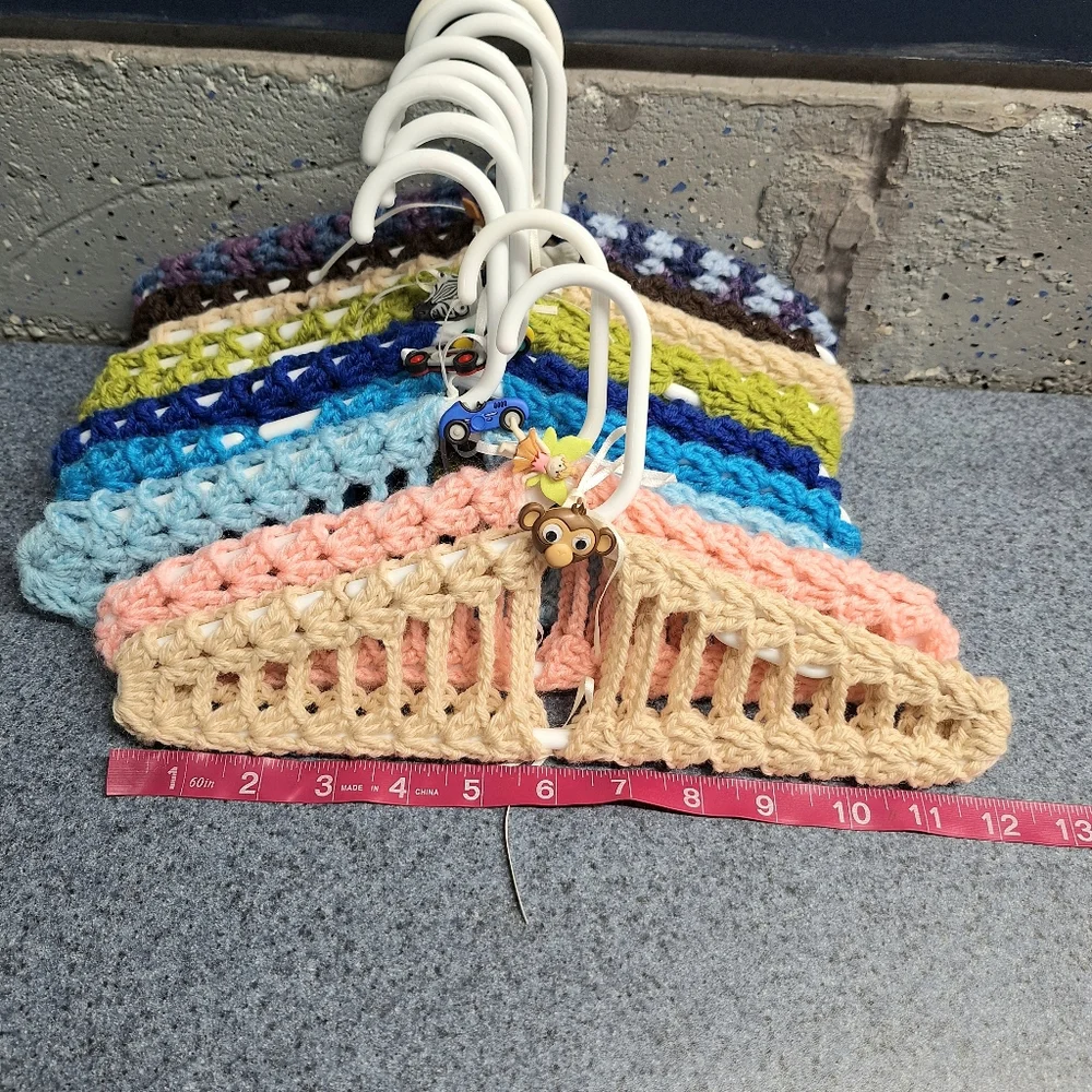 Handmade, Crocheted Children's Hangers With Animals, Cars, & Bows, Bundle of 10